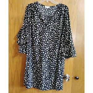 Umgee Dress LARGE Black Cream Ruffle Sleeve Flowy Beach Coverup